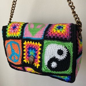 Kurt Geiger peace & love large patchwork Kensington crochet shoulder bag